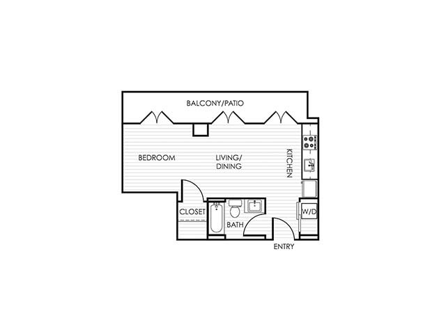 Studio Apartment 01A - 0 Bedroom - 1 Bathroom - 520 sf - with Balcony/Patio