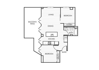 2 Bedroom Apartment 21A - 2 Bedroom - 1 Bathroom - 917 sf - with Balcony/Patio