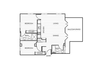 2 Bedroom Apartment 21D - 2 Bedroom - 2 Bathroom - 1,088 sf - with Balcony/Patio